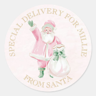 Preppy Pink Christmas Santa  Classic Round Sticker