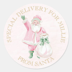Preppy Pink Christmas Santa  Classic Round Sticker