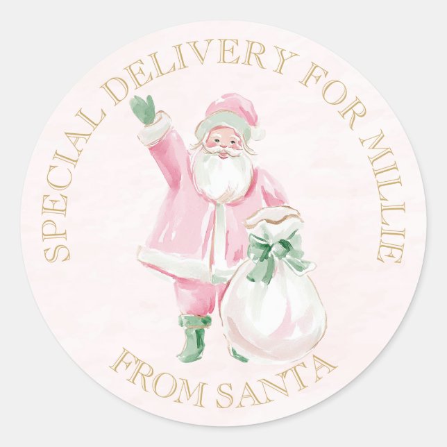 Preppy Pink Christmas Santa  Classic Round Sticker (Front)