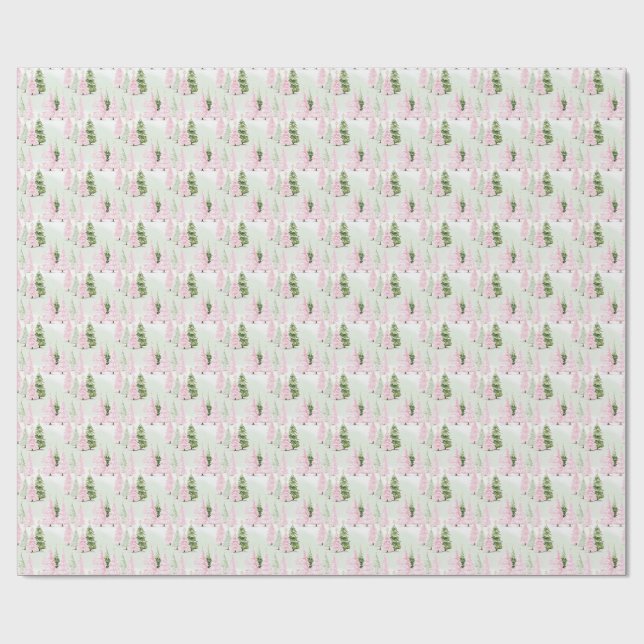 Preppy Pink Christmas Trees Wrapping Paper (Flat)