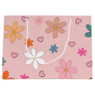 Preppy Pink Colourful Flower Heart Y2K Pattern Large Gift Bag
