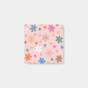 Preppy Pink Colourful Flower Heart Y2K Pattern Post-it Notes