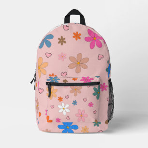 Preppy Pink Colourful Flower Heart Y2K Pattern Printed Backpack
