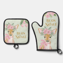Preppy Pink Deer & Green Gingham Buon Natale