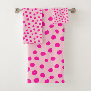 Preppy Pink Dots Modern Animal Print Spots Bath Towel Set