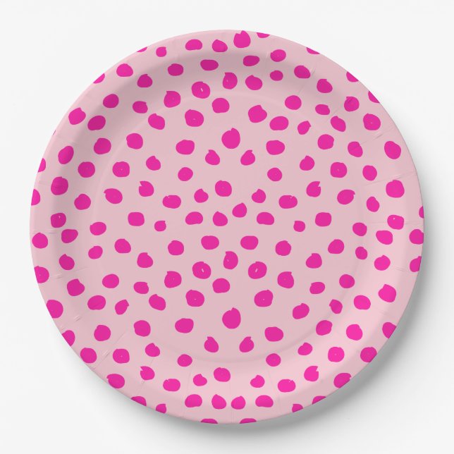 Preppy Pink Dots Modern Animal Print Spots Paper Plate (Front)