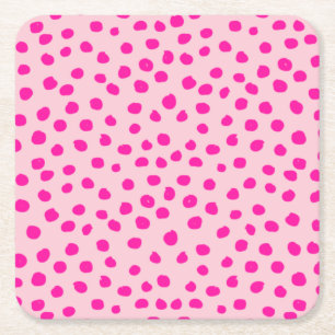 Preppy Pink Dots Modern Animal Print Spots Square Paper Coaster