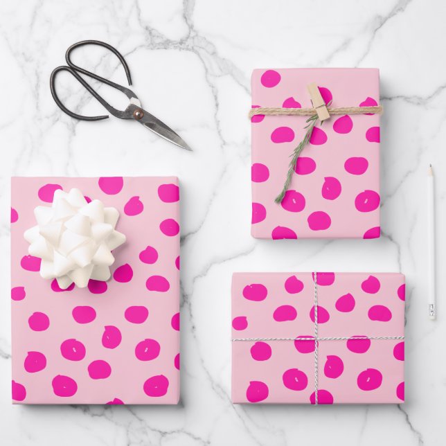 Preppy Pink Dots Modern Animal Print Spots Wrapping Paper Sheet (Front)