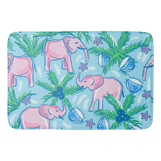 Preppy Pink Elephant Bath Mat (Front)