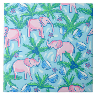 Preppy Pink Elephant Tile