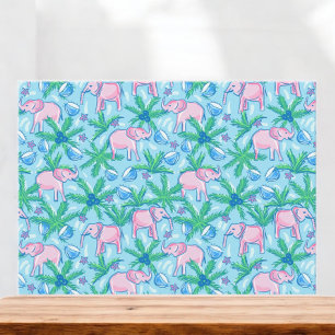 Preppy Pink Elephant Tropical Coconuts Palm Trees Card