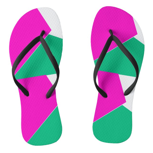Preppy Pink Emerald Green Abstract Mosaic Pattern Flip Flops (Footbed)