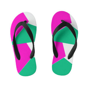 Preppy Pink Emerald Green Abstract Mosaic Pattern Kid's Flip Flops