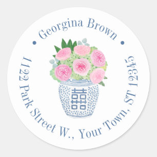 Preppy Pink English Roses Return Address Classic Round Sticker