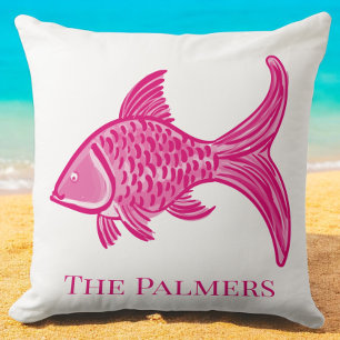 Preppy Pink Fish Custom Cushion