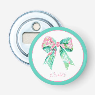 Preppy Pink Floral Bow Personalised Bottle Opener