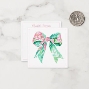 Preppy Pink Floral Bow Personalised Card