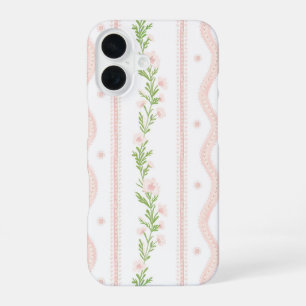 Preppy Pink Floral Stripe iPhone 16 Case