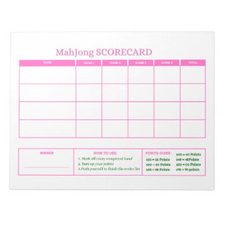 Preppy Pink Game Scorecard Tracker Mahjong Notepad