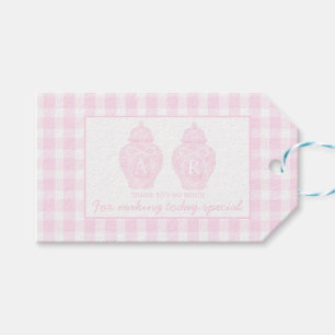 Preppy Pink Ginger Jar Monogram First birthday Gift Tags