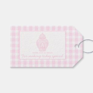 Preppy Pink Ginger Jar Monogram First birthday Gift Tags