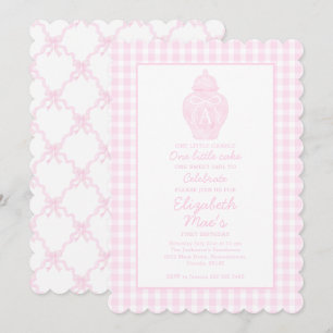 Preppy Pink Ginger Jar Monogram First birthday Invitation