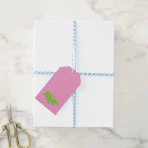 Preppy Pink Gingham Green Alligator Southern Fun Gift Tags