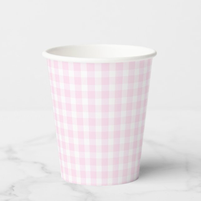 Preppy Pink Gingham Plaid First Birthday  Paper Cups (Front)