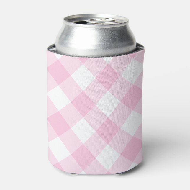 Preppy Pink Gingham Plaid Pattern Can Cooler (Can Front)