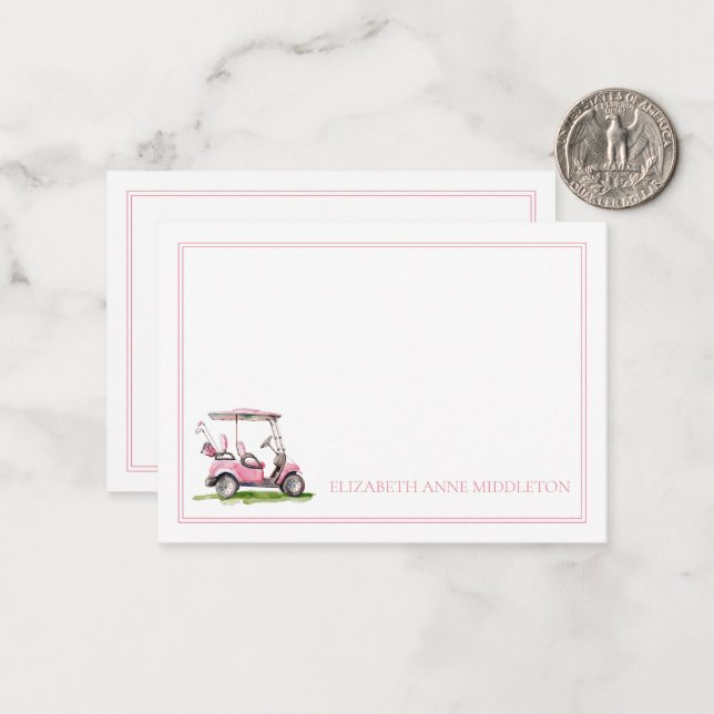 Preppy Pink Golf Cart Monogram Card (Front/Back In Situ)