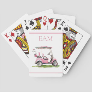 Preppy Pink Golf Cart Monogram Playing Cards