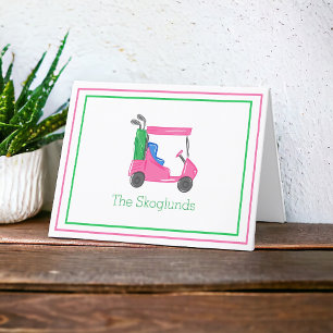 Preppy Pink Golf Cart Personalised Border Gift Thank You Card