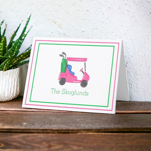 Preppy Pink Golf Cart Personalised Border Gift Thank You Card (Creator Uploaded)