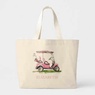 Preppy Pink Golf Cart Personalised Large Tote Bag