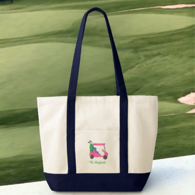 Preppy Pink Golf Cart Personalized Tote Bag (Creator Uploaded)