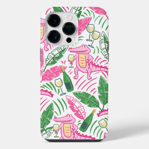 Preppy Pink Green Alligator Wine iPhone 14 Pro Max Case