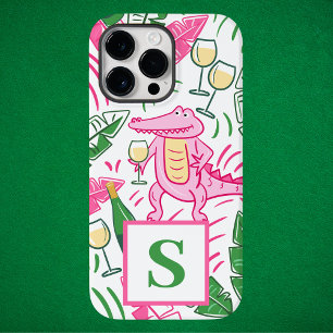 Preppy Pink Green Alligator Wine Monogram iPhone 14 Pro Max Case