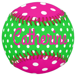 Preppy Pink Green and White Polka Dot Softball