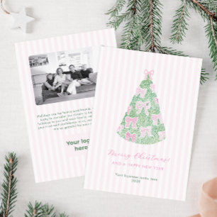 Preppy Pink Green Bows Business Logo Corporate Holiday Card