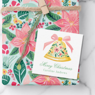 Preppy Pink & Green Christmas Bell Gift Enclosure Card