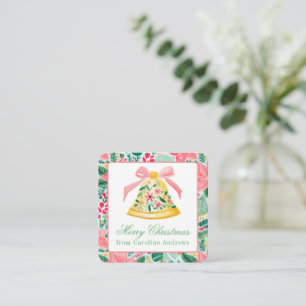 Preppy Pink & Green Christmas Bell Gift Enclosure Card