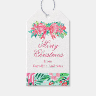 Preppy Pink & Green Christmas Bow Swag Gift Tags