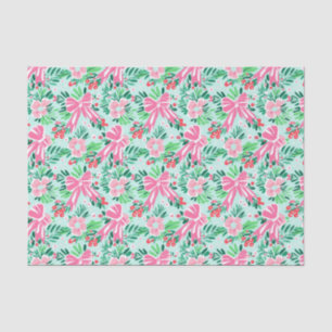 Preppy Pink & Green Christmas Bows & Garland Tissue Paper