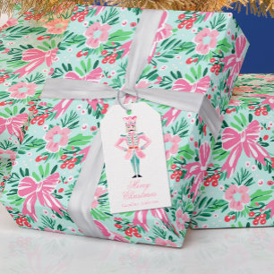 Preppy Pink & Green Christmas Nutcracker Gift Tags
