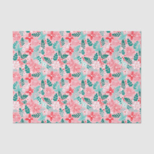 Preppy Pink & Green Christmas Poinsettias Tissue Paper