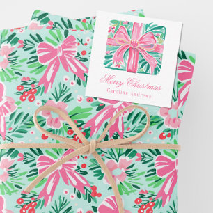 Preppy Pink & Green Christmas Present Enclosure Card
