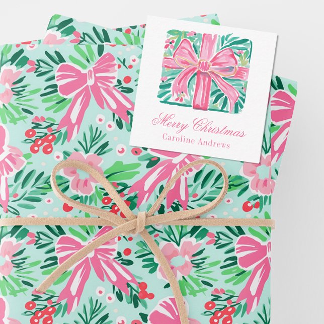 Preppy Pink & Green Christmas Present Enclosure Card (Creator Uploaded)