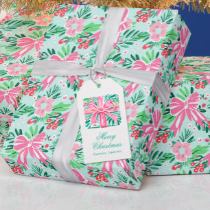 Preppy Pink & Green Christmas Present Gift Tags