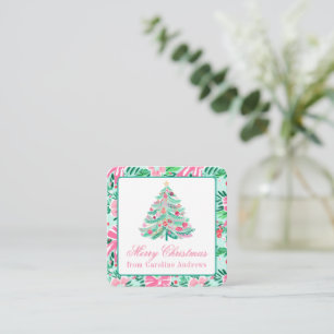 Preppy Pink & Green Christmas Tree Gift Enclosure Card