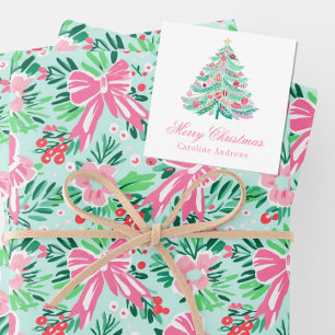 Preppy Pink & Green Christmas Tree Gift Enclosure Card